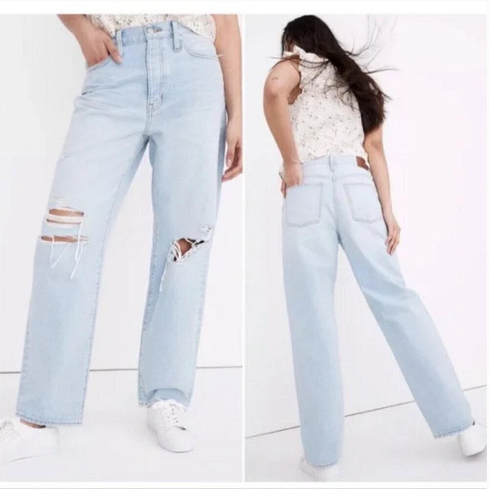 MADEWELL Dadjean in Greenvale Wash Ripped Edition Light Wash Dad Button Fly 31